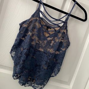 Navy Lace Crop Tank - Size XS